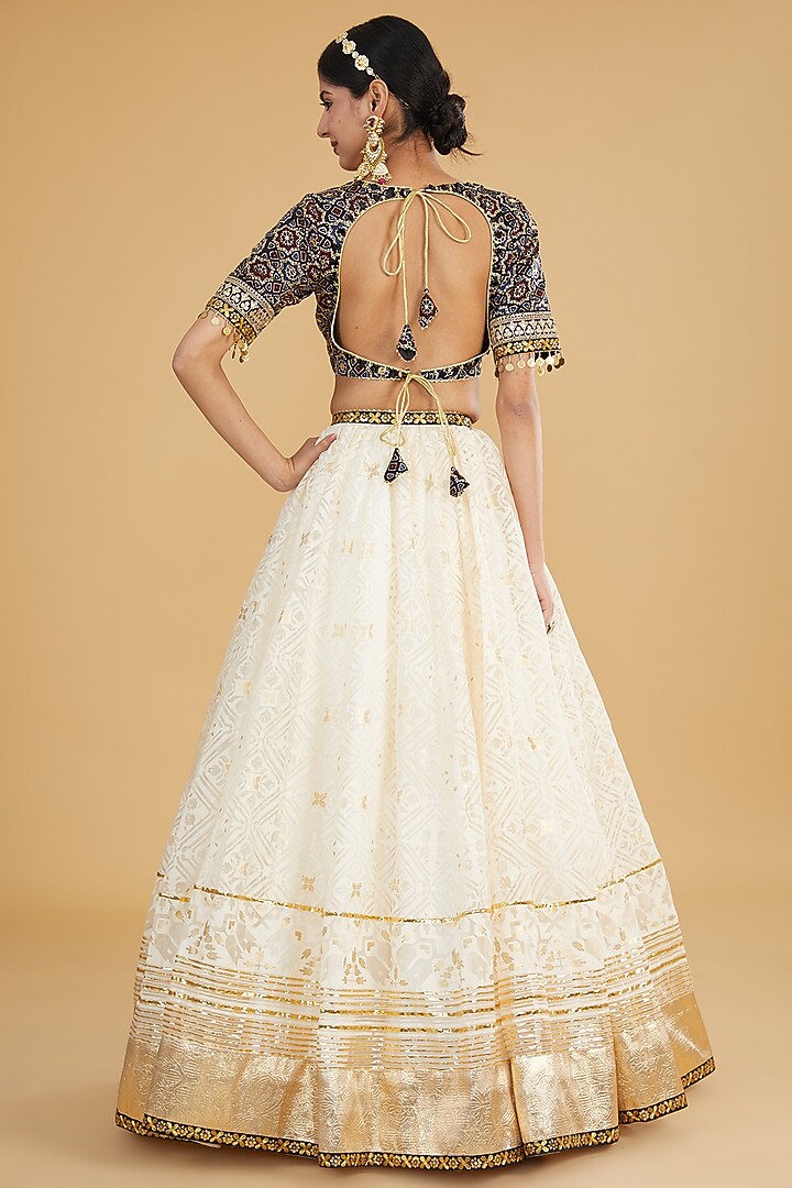 Ivory Organza Gota Work Wedding Lehenga Set by Nitya Bajaj at Pernia's Pop Up Shop