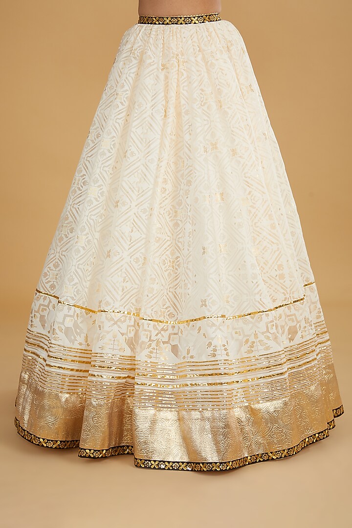 Ivory Organza Gota Work Wedding Lehenga Set by Nitya Bajaj at Pernia's Pop Up Shop