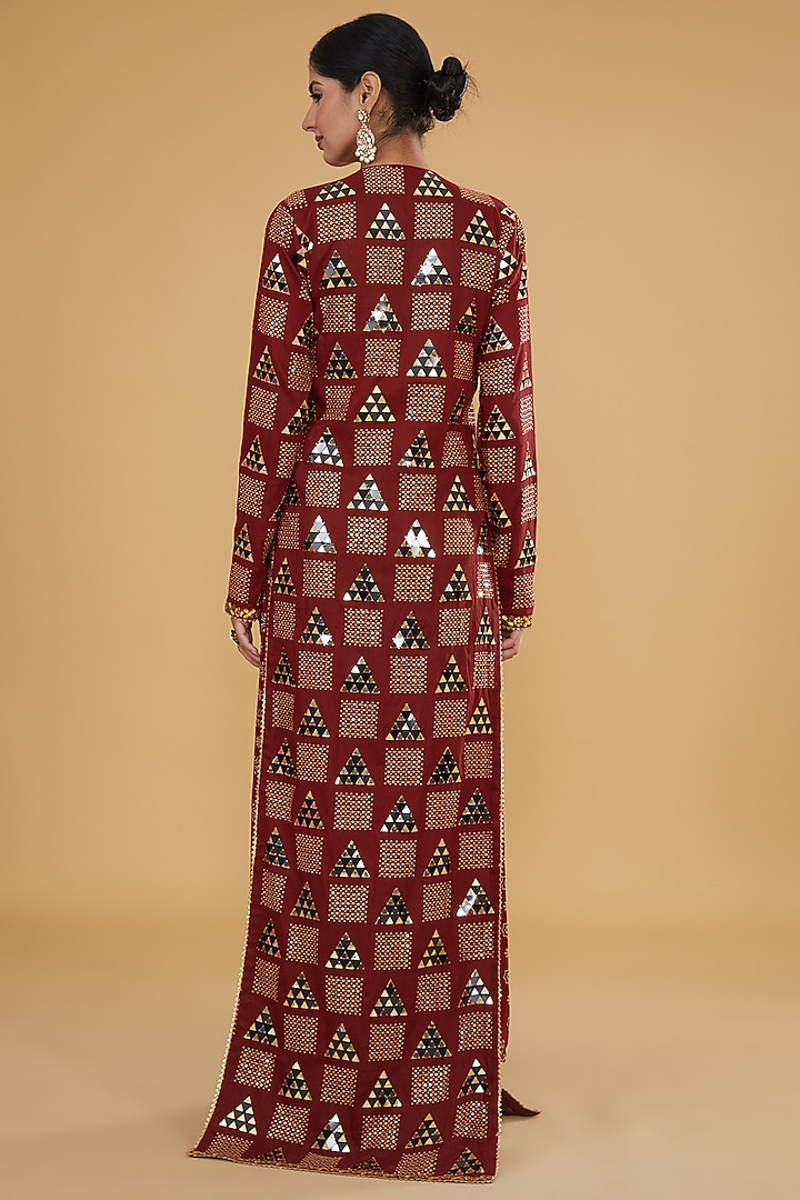 Black Cotton Ajrakh Printed & Embroidered Jacket Set by Nitya Bajaj at Pernia's Pop Up Shop