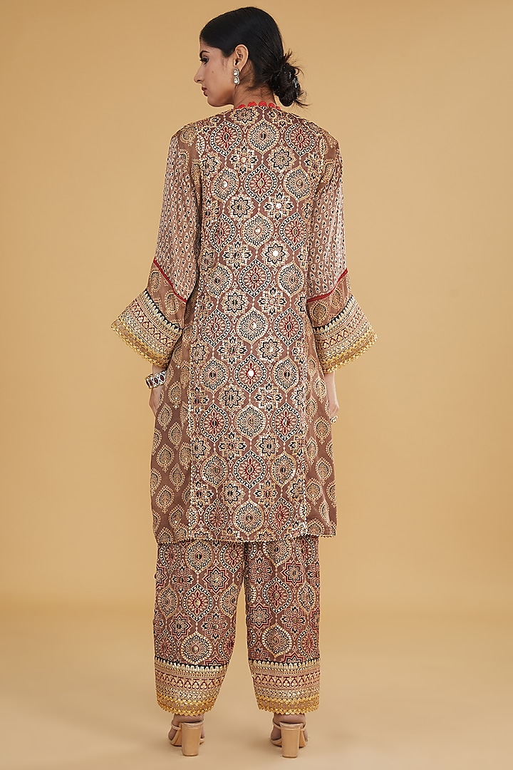 Mustard Modal Silk Ajrakh Printed & Embroidered Co-Ord Set by Nitya Bajaj at Pernia's Pop Up Shop