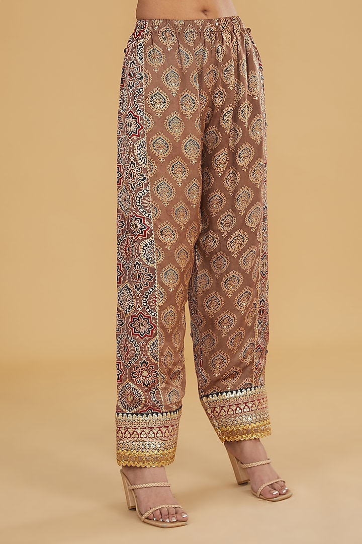 Mustard Modal Silk Ajrakh Printed & Embroidered Co-Ord Set by Nitya Bajaj at Pernia's Pop Up Shop