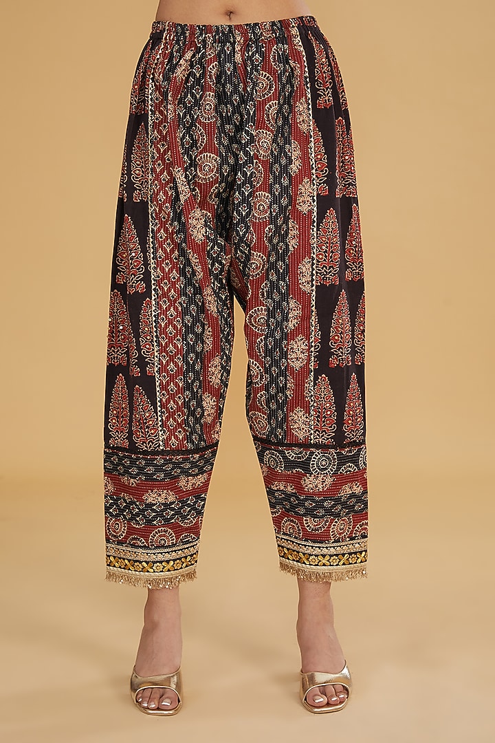 Black Cotton Ajrakh Printed & Embroidered Co-Ord Set by Nitya Bajaj at Pernia's Pop Up Shop