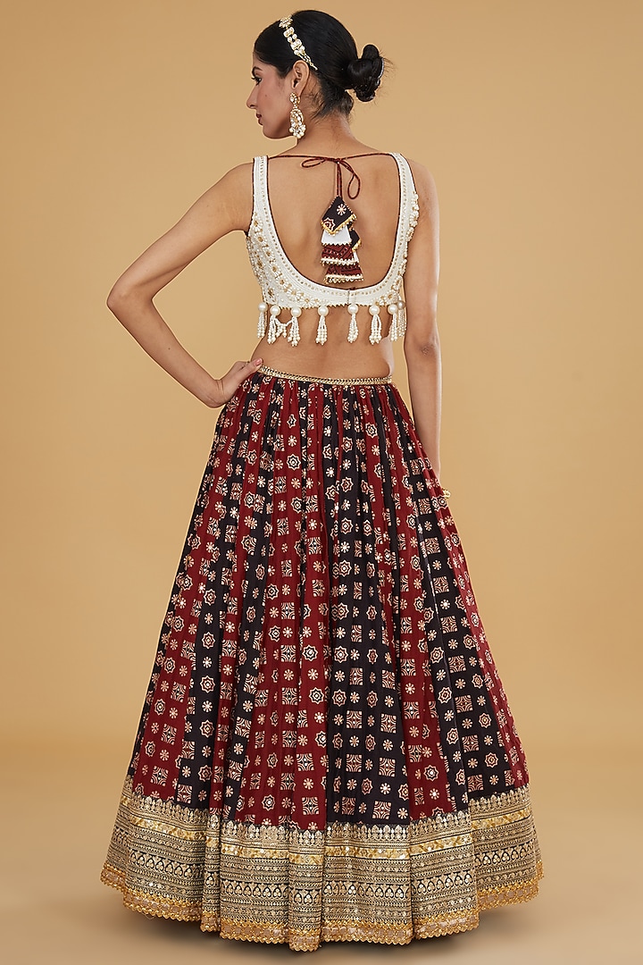 Red Cotton Ajrakh Printed Wedding Lehenga Set by Nitya Bajaj at Pernia's Pop Up Shop