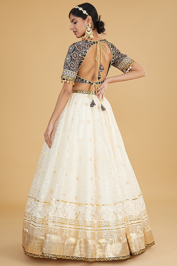 Ivory Modal Silk Gota Work Wedding Lehenga Set by Nitya Bajaj at Pernia's Pop Up Shop
