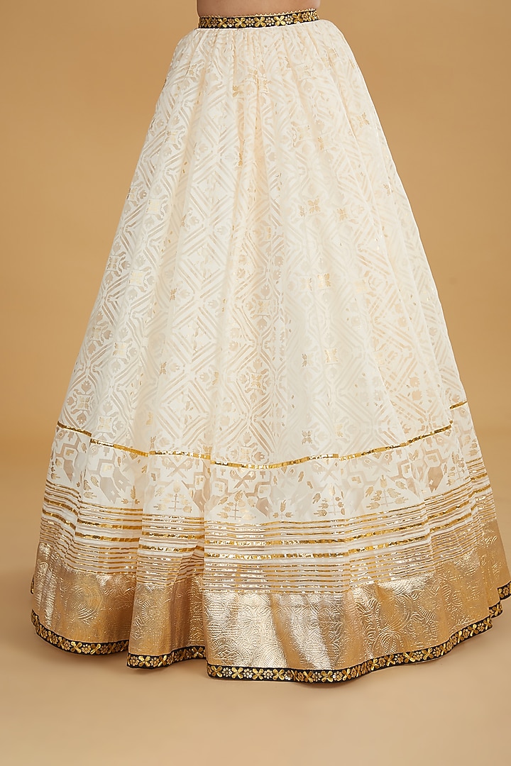 Ivory Modal Silk Gota Work Wedding Lehenga Set by Nitya Bajaj at Pernia's Pop Up Shop