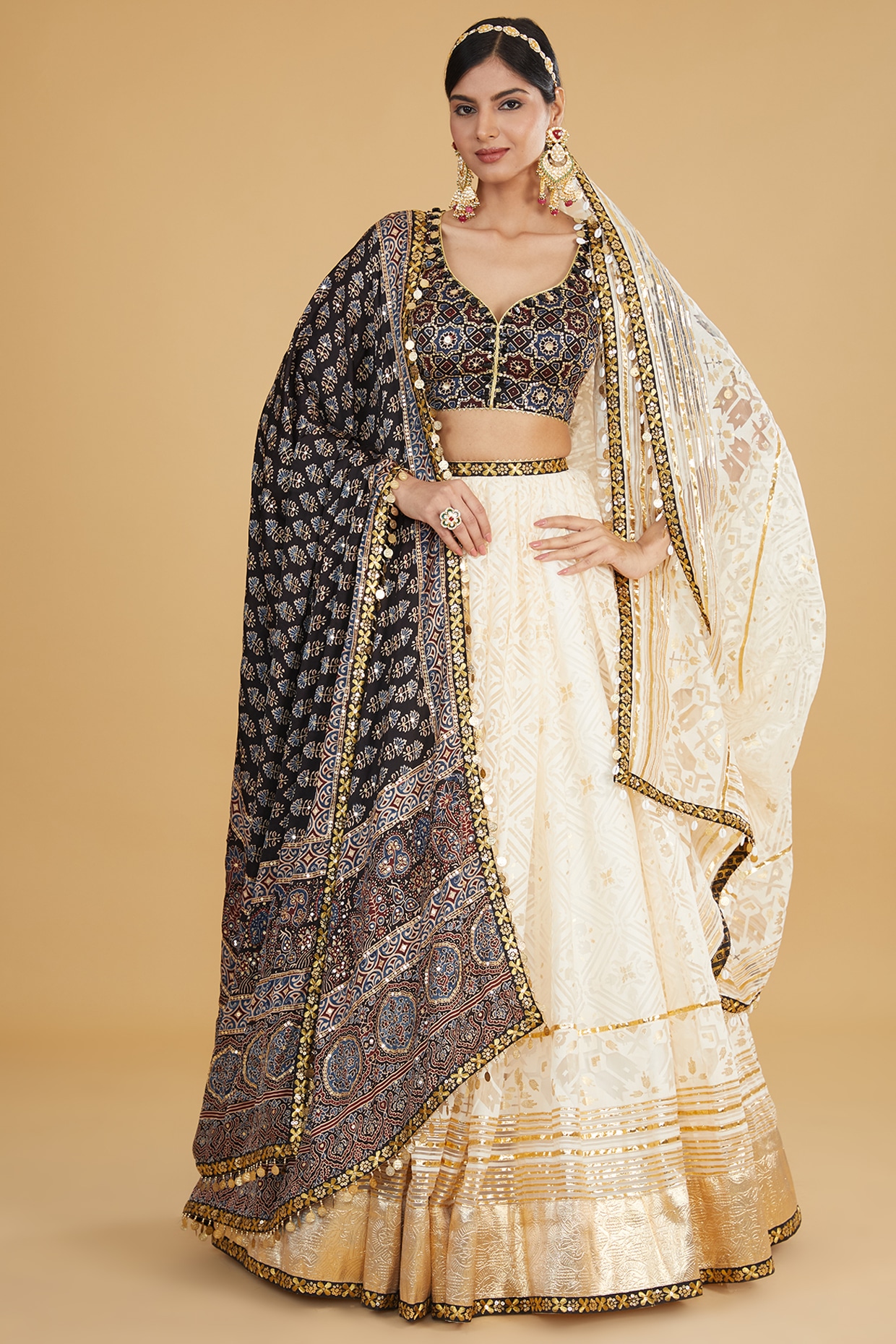 Lavanya The Label Off White & Gold-Toned Embellished Mirror Work Ready to  Wear Lehenga & Blouse With Dupatta - Absolutely Desi