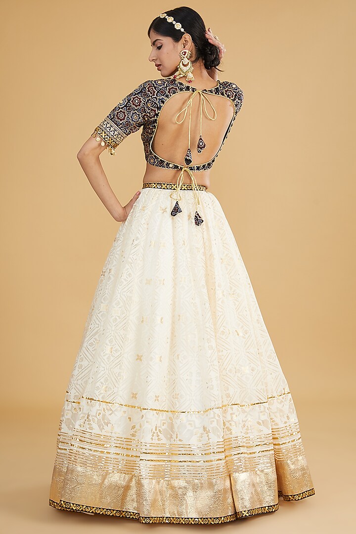 Ivory Modal Silk Gota Work Bridal Lehenga Set by Nitya Bajaj at Pernia's Pop Up Shop