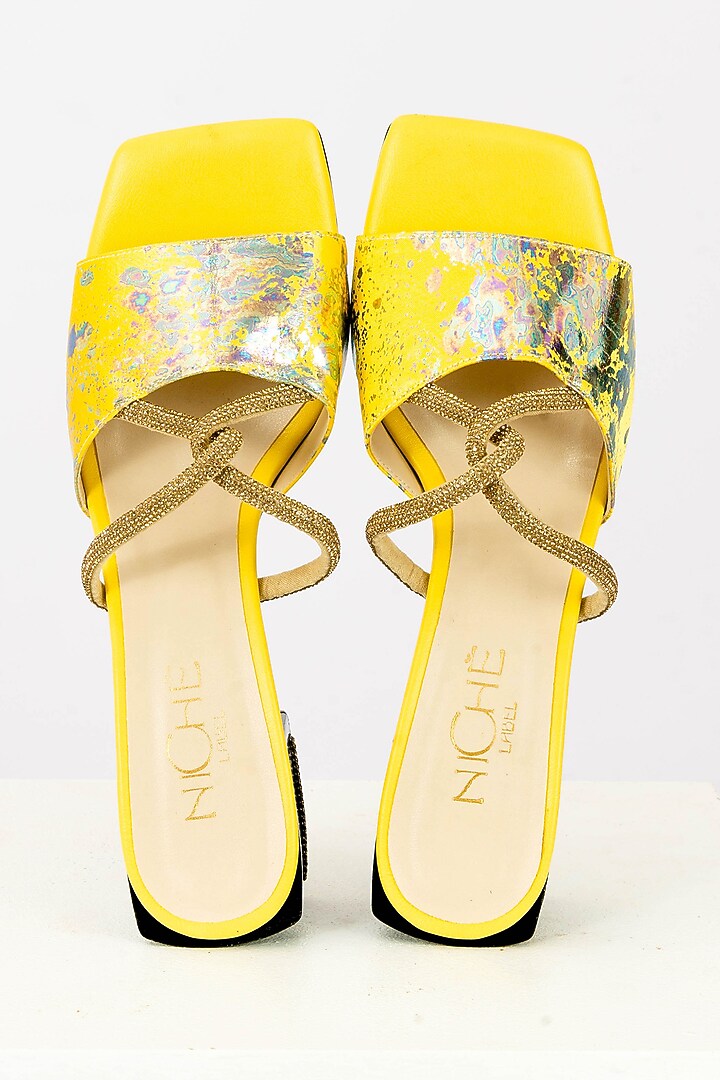Yellow Art Leather Sequins Embellished Handbag With Heels by Niche Label at Pernia's Pop Up Shop
