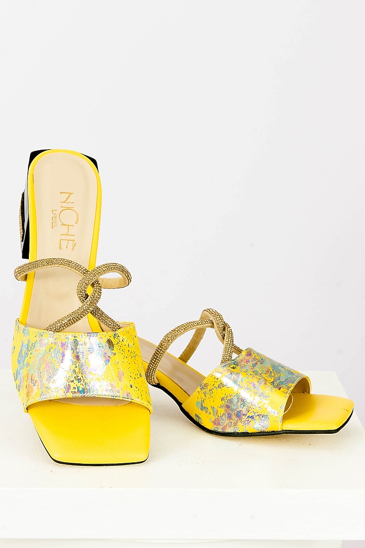 Yellow Art Leather Sequins Embellished Handbag With Heels by Niche Label at Pernia's Pop Up Shop