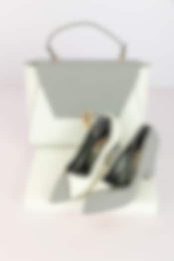 White & Black Art Leather Checkmate Handbag With Heels by Niche Label