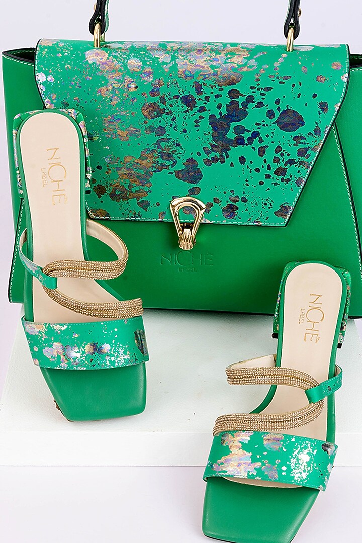 Green Art Leather Sequins Embellished Handbag With Heels by Niche Label at Pernia's Pop Up Shop