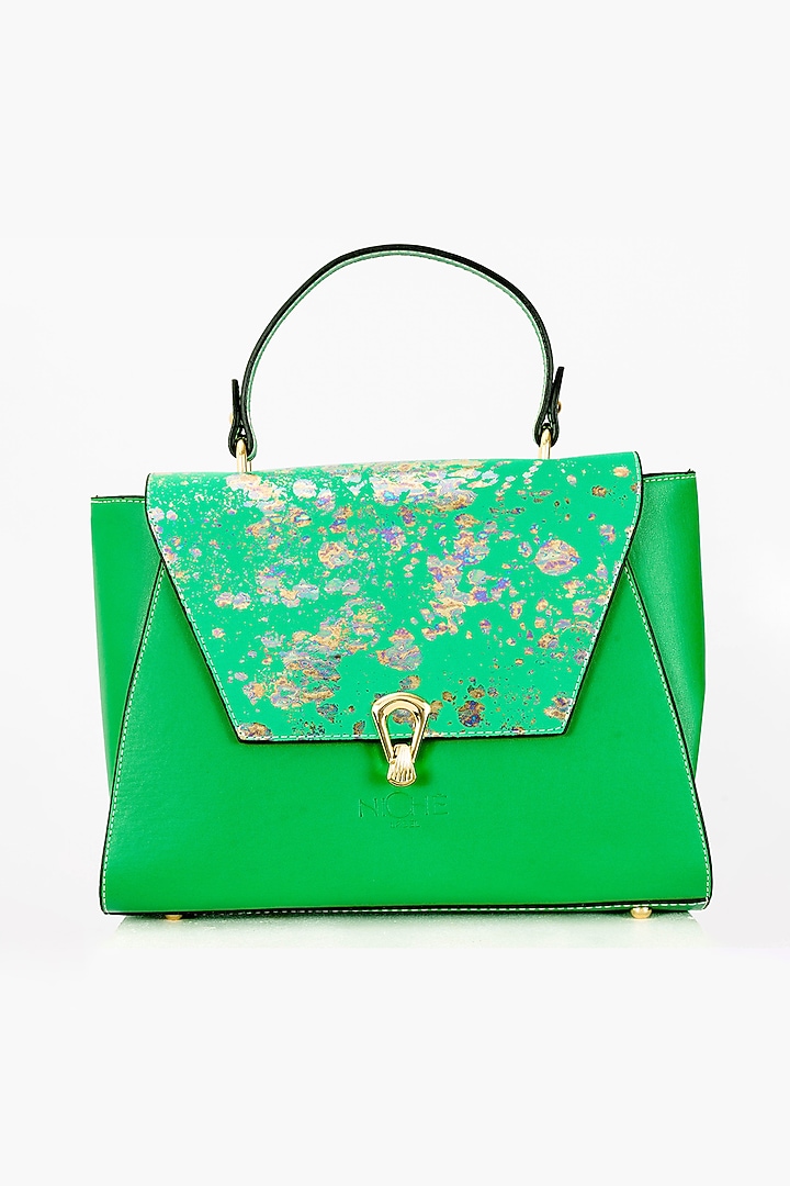 Green Art Leather Sequins Embellished Handbag With Heels by Niche Label at Pernia's Pop Up Shop