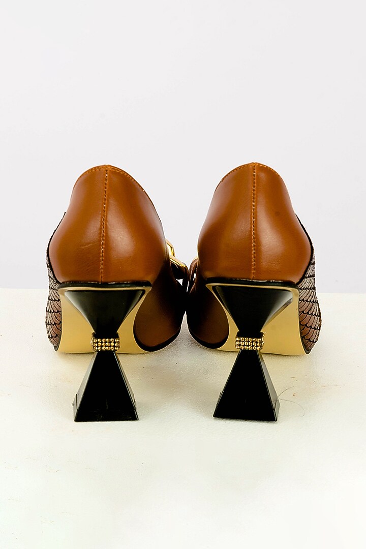 Brown Art Leather Sequins Embellished Handbag With Heels by Niche Label at Pernia's Pop Up Shop