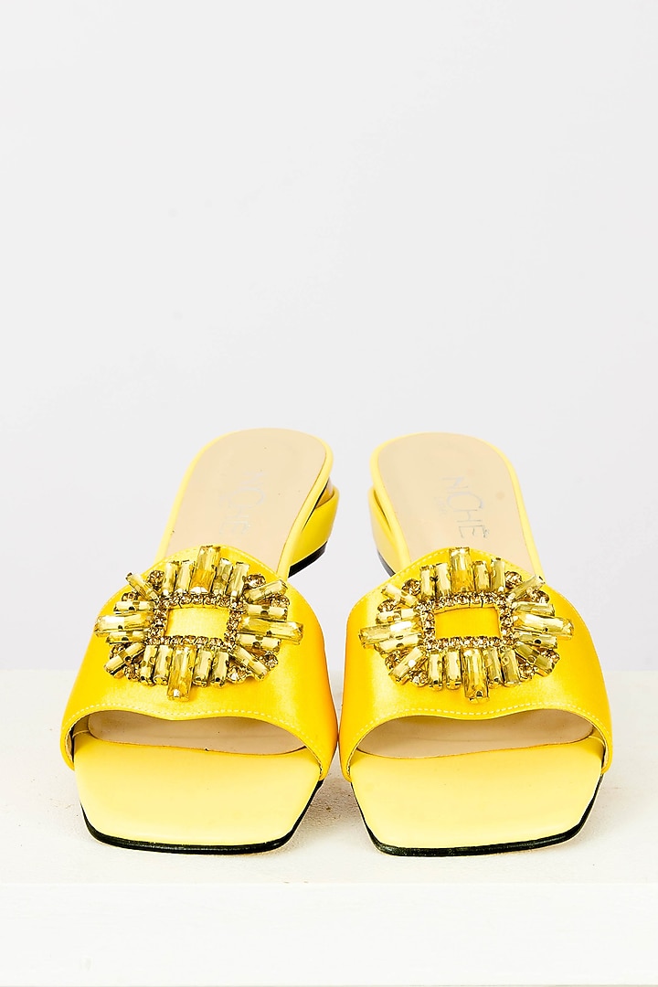 Yellow Art Leather Stone Work Handbag With Heels by Niche Label at Pernia's Pop Up Shop