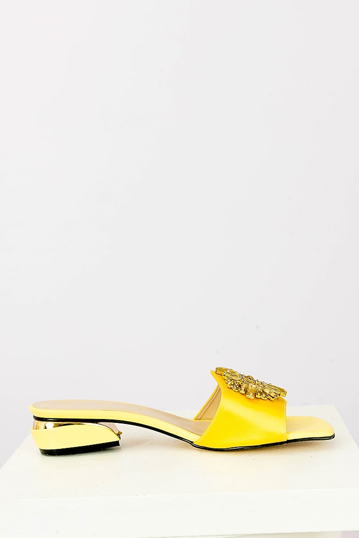 Yellow Art Leather Stone Work Handbag With Heels by Niche Label at Pernia's Pop Up Shop