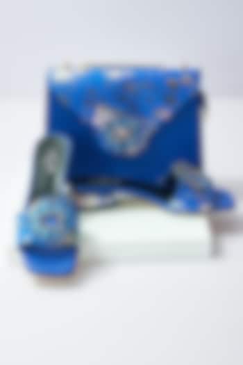 Blue Art Leather Sequins Embellished Handbag With Heels by Niche Label