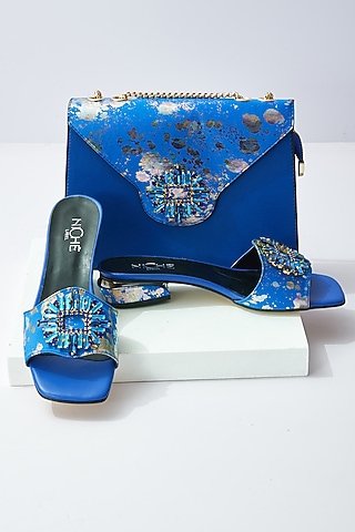 Blue Art Leather Sequins Embellished Handbag With Heels by Niche Label