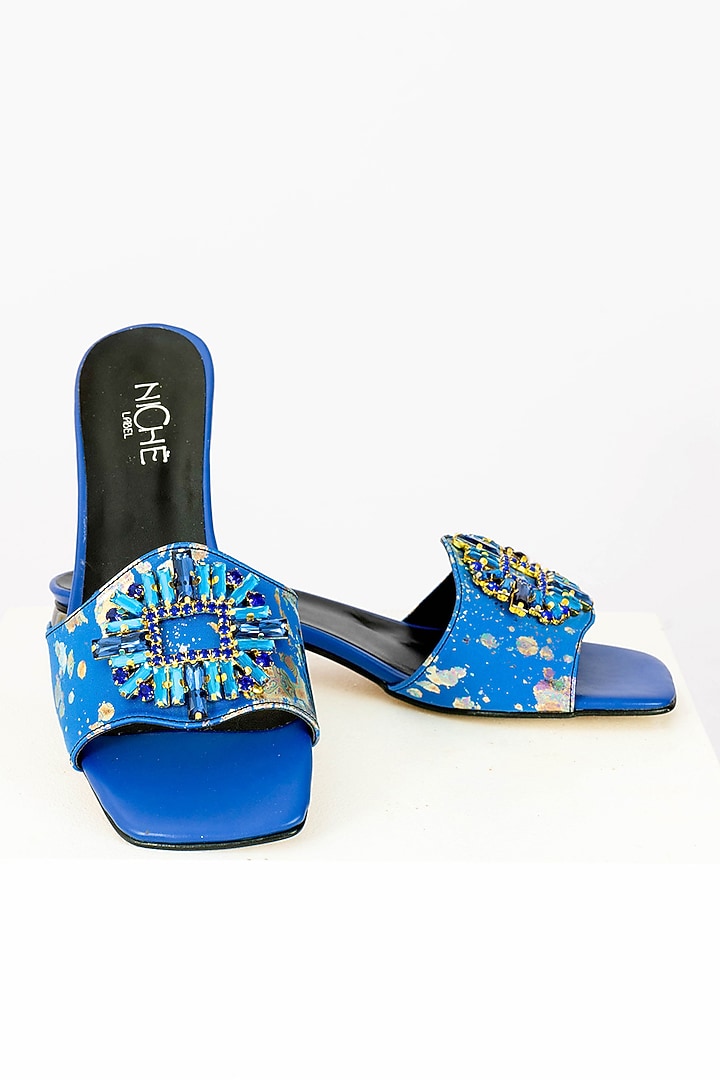 Blue Art Leather Sequins Embellished Handbag With Heels by Niche Label at Pernia's Pop Up Shop