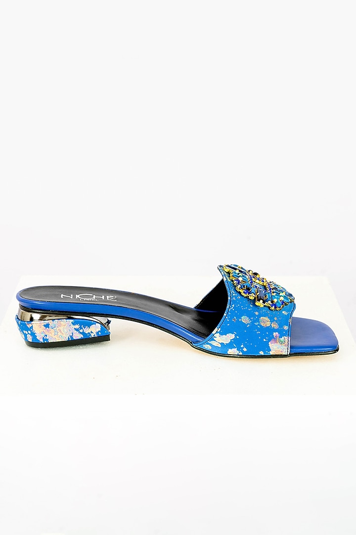 Blue Art Leather Sequins Embellished Handbag With Heels by Niche Label at Pernia's Pop Up Shop