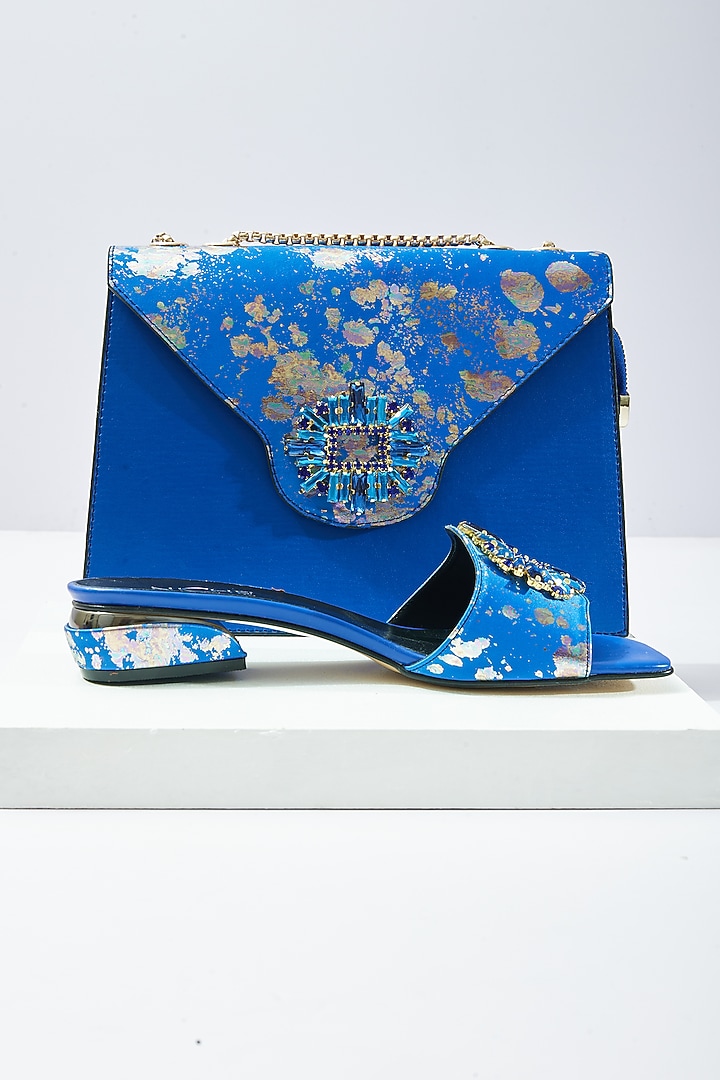 Blue Art Leather Sequins Embellished Handbag With Heels by Niche Label at Pernia's Pop Up Shop