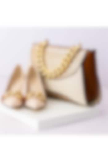 Cream Art Leather Sequins Embellished Handbag With Heels by Niche Label