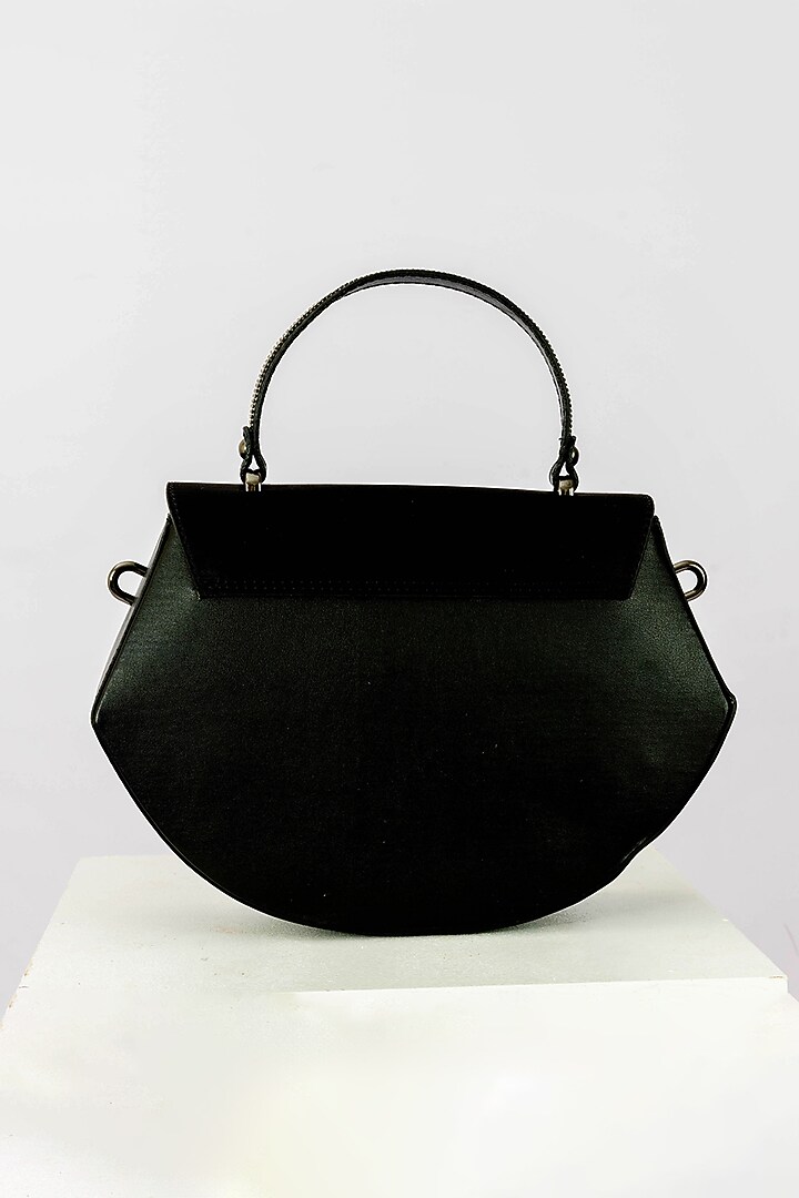 Black Art Leather Rhinestone Embellished Handbag With Heels by Niche Label at Pernia's Pop Up Shop