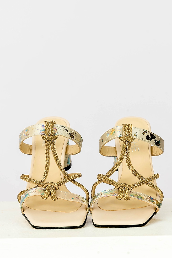 Cream Art Leather Sequins Embellished Handbag With Heels by Niche Label at Pernia's Pop Up Shop