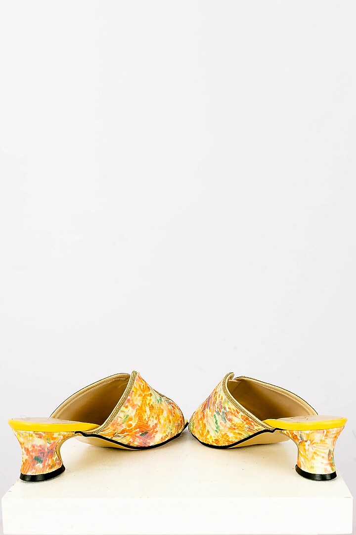 Yellow Art Leather Sequins Embellished & Floral Printed Handbag With Heels by Niche Label at Pernia's Pop Up Shop