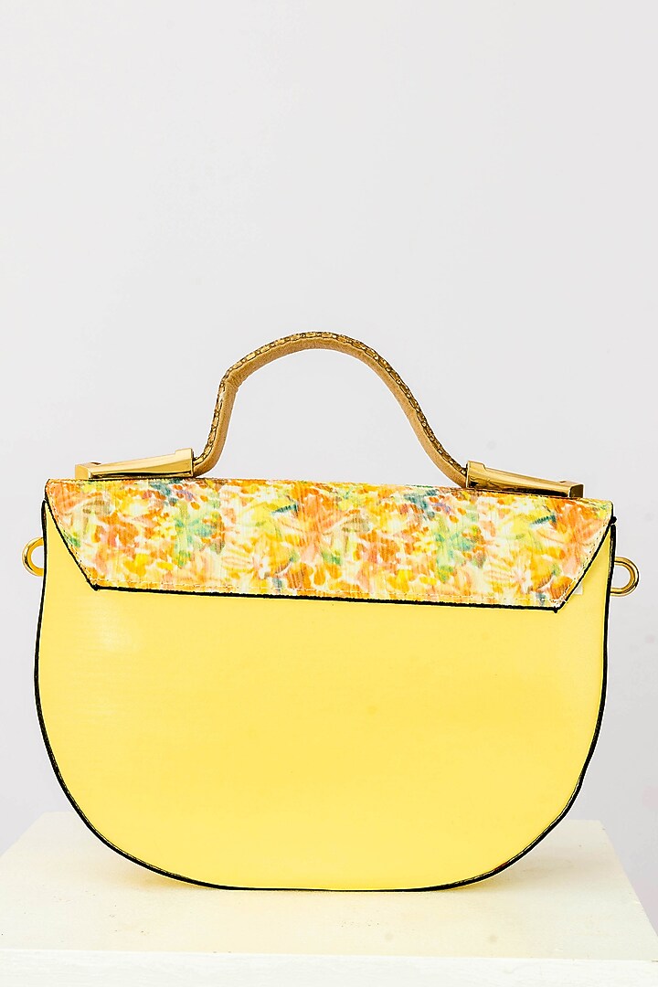 Yellow Art Leather Sequins Embellished & Floral Printed Handbag With Heels by Niche Label at Pernia's Pop Up Shop