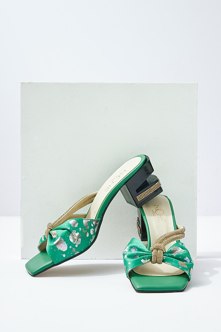 Green Art Leather Sequins Embellished Handbag With Heels by Niche Label at Pernia's Pop Up Shop