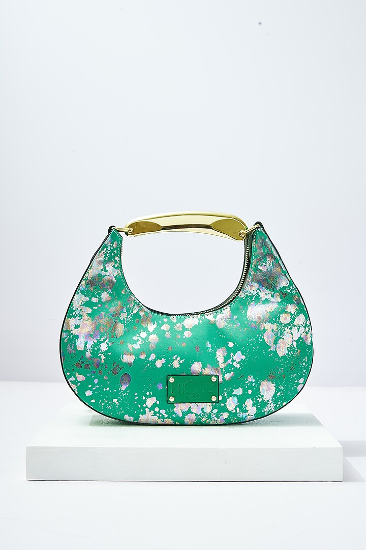 Green Art Leather Sequins Embellished Handbag With Heels by Niche Label at Pernia's Pop Up Shop