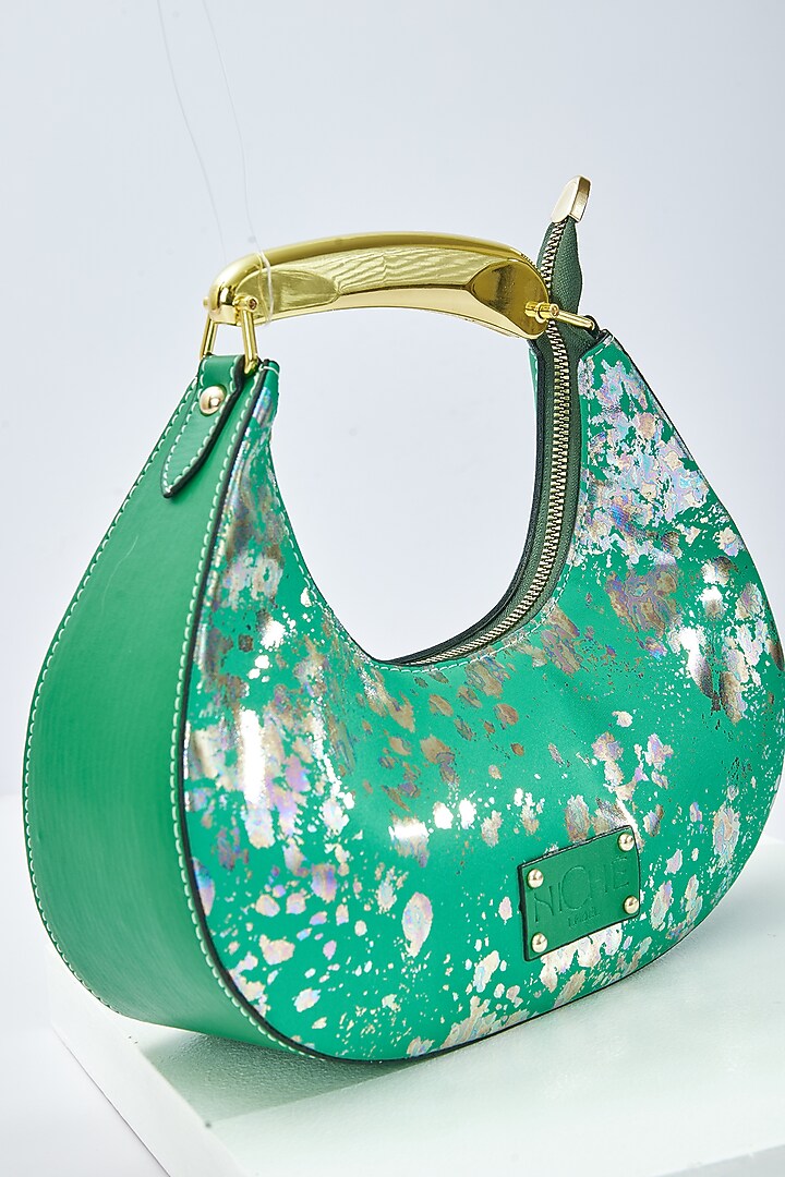 Green Art Leather Sequins Embellished Handbag With Heels by Niche Label at Pernia's Pop Up Shop