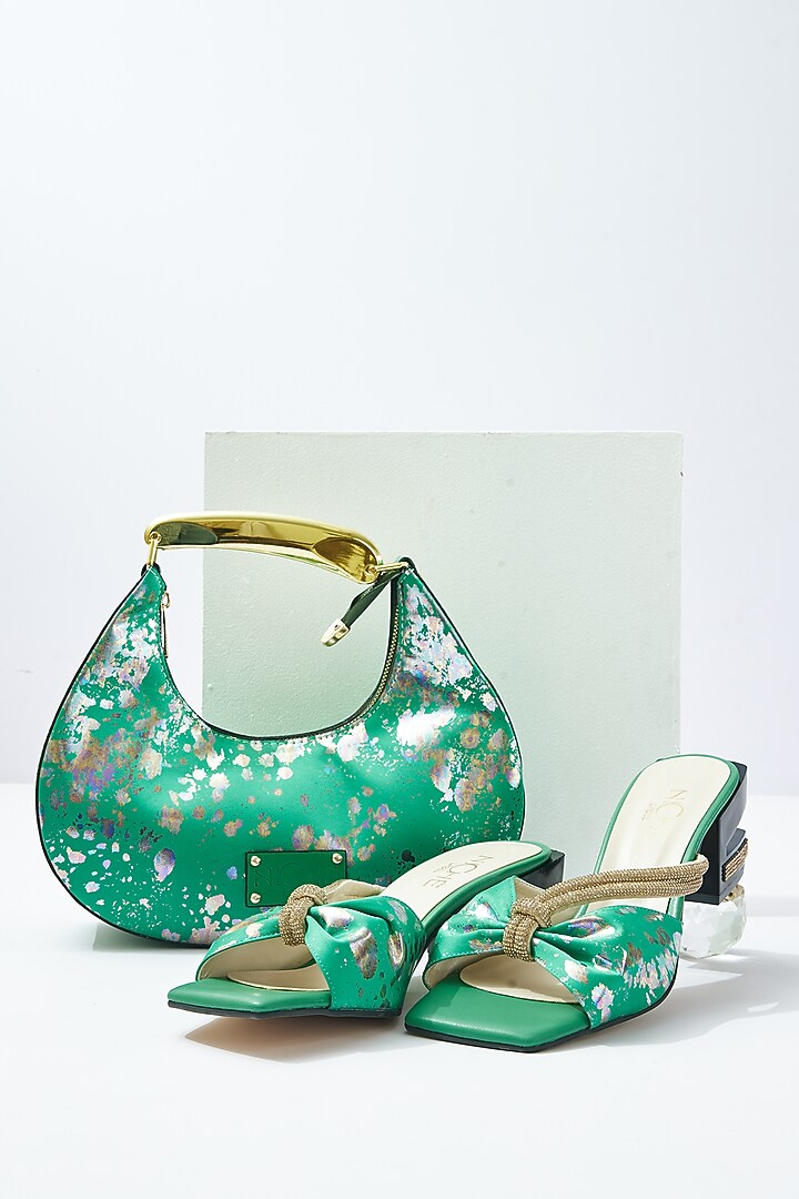 Green Art Leather Sequins Embellished Handbag With Heels by Niche Label at Pernia's Pop Up Shop
