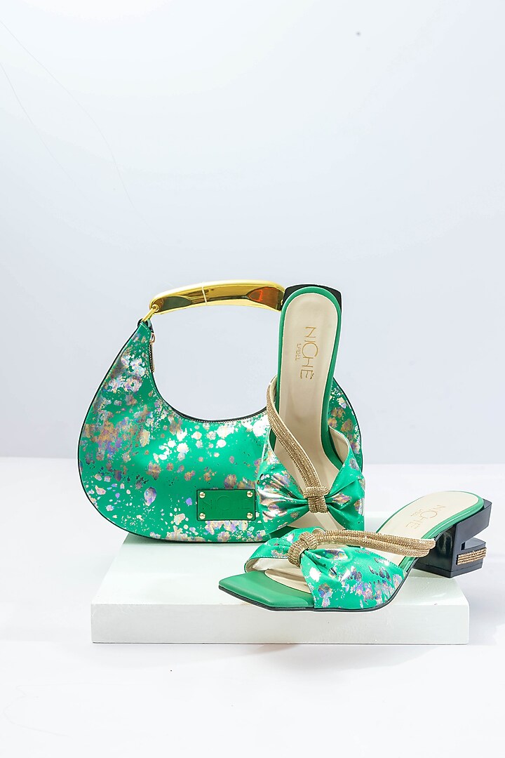 Green Art Leather Sequins Embellished Handbag With Heels by Niche Label at Pernia's Pop Up Shop