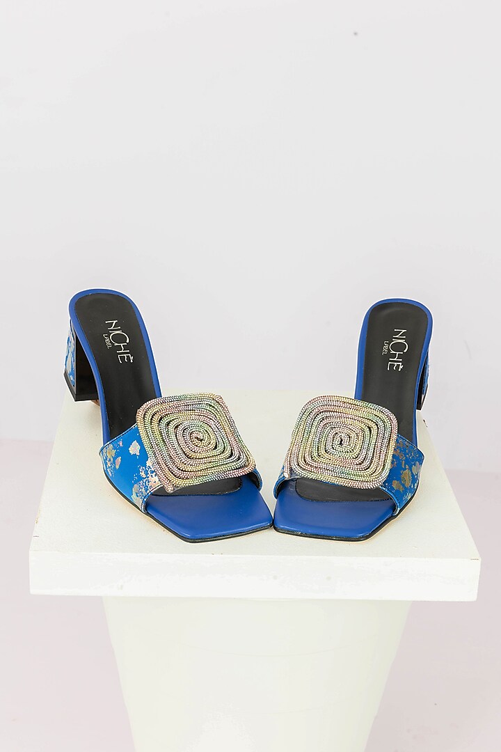 Blue Art Leather Sequins Embellished Handbag With Heels by Niche Label at Pernia's Pop Up Shop