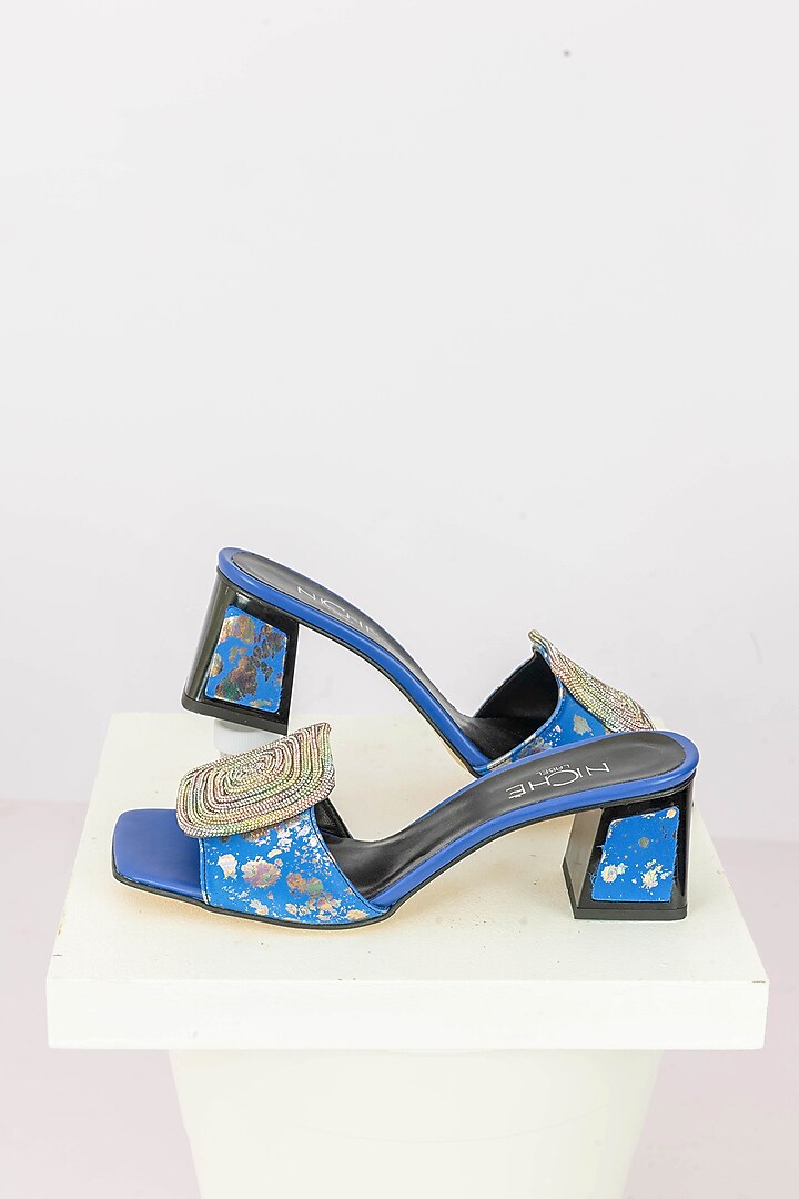 Blue Art Leather Sequins Embellished Handbag With Heels by Niche Label at Pernia's Pop Up Shop