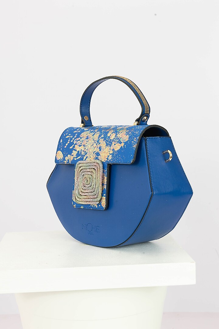 Blue Art Leather Sequins Embellished Handbag With Heels by Niche Label at Pernia's Pop Up Shop