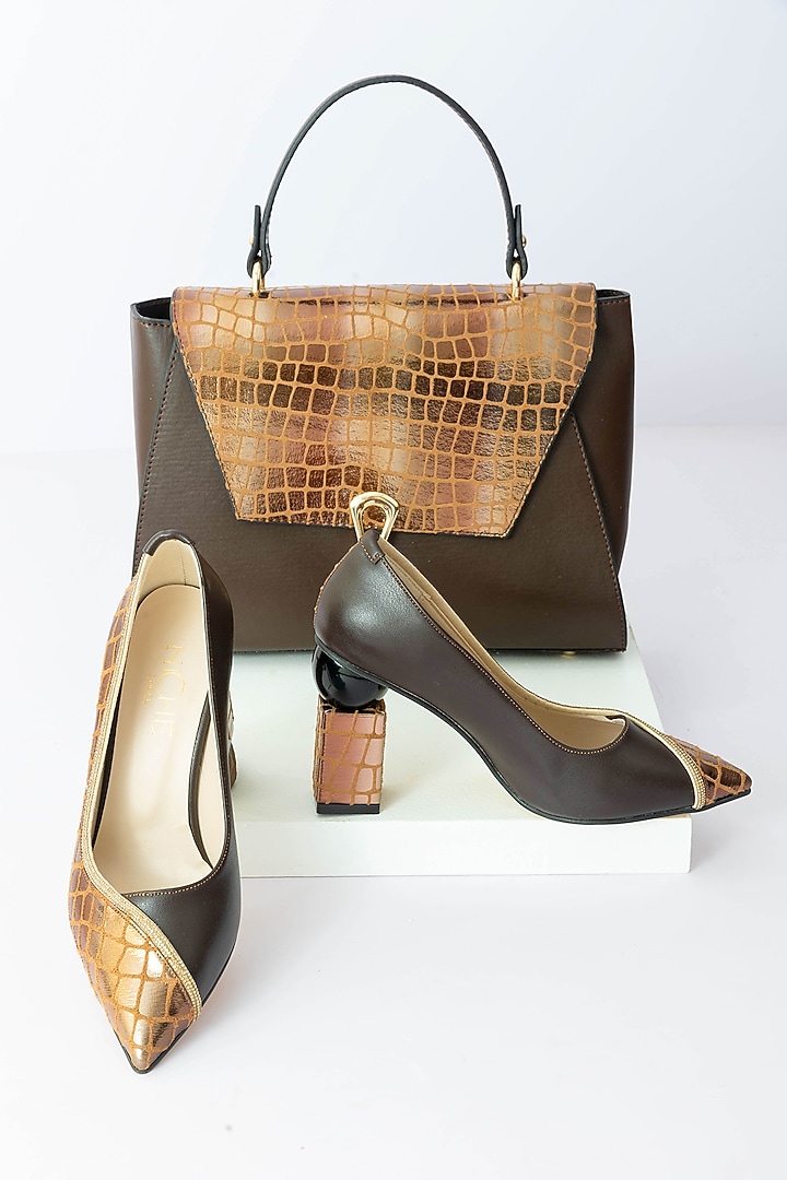 Brown Art Leather Snake Pattern Handbag With Heels by Niche Label at Pernia's Pop Up Shop