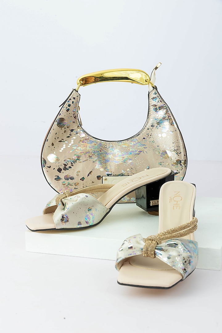 Ivory Fabric Sequins Embellished Handbag With Heels by Niche Label at Pernia's Pop Up Shop