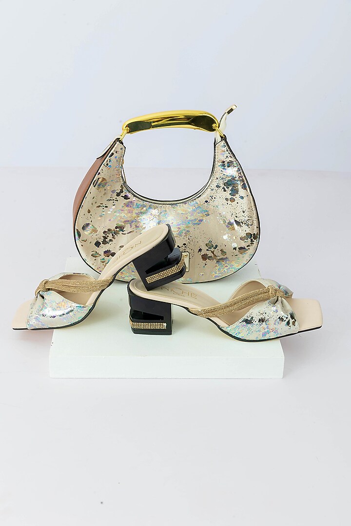 Ivory Fabric Sequins Embellished Handbag With Heels by Niche Label at Pernia's Pop Up Shop
