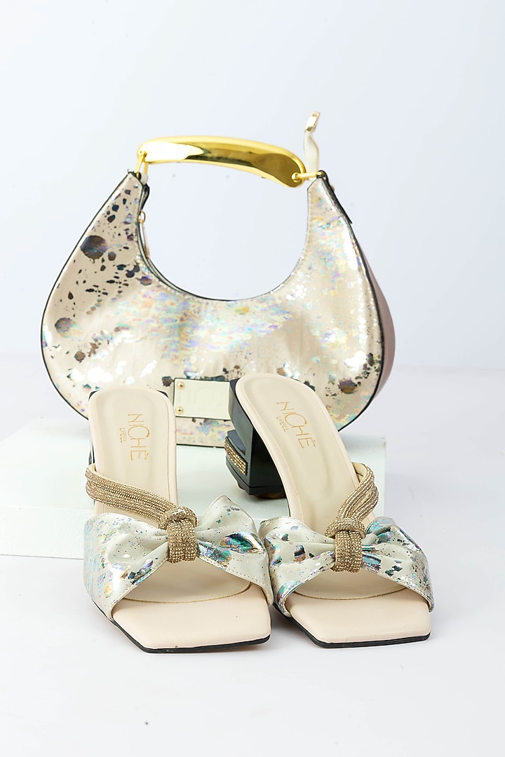Ivory Fabric Sequins Embellished Handbag With Heels by Niche Label at Pernia's Pop Up Shop