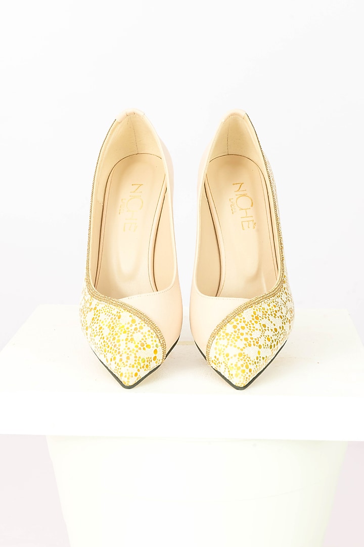 Cream Fabric Sequins Embellished Handbag With Heels by Niche Label at Pernia's Pop Up Shop