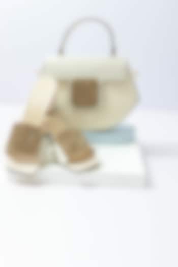 Cream Fabric Rhinestone Embellished Handbag With Heels by Niche Label