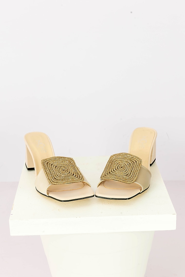 Cream Fabric Rhinestone Embellished Handbag With Heels by Niche Label at Pernia's Pop Up Shop