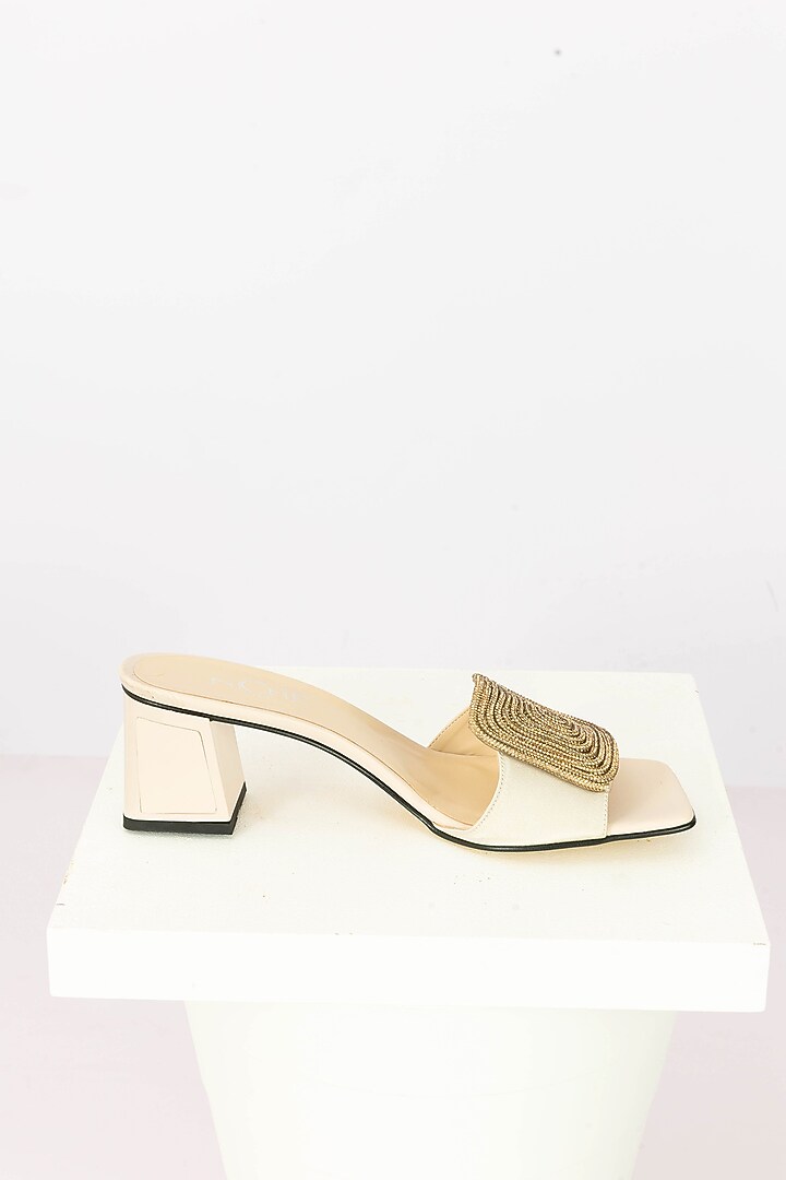 Cream Fabric Rhinestone Embellished Handbag With Heels by Niche Label at Pernia's Pop Up Shop