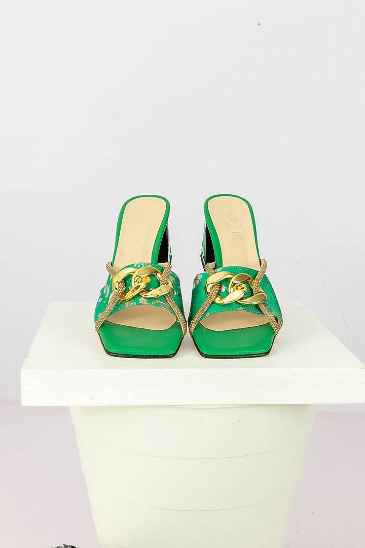 Green Art Leather Sequins Embellished Tote Handbag With Heels by Niche Label at Pernia's Pop Up Shop