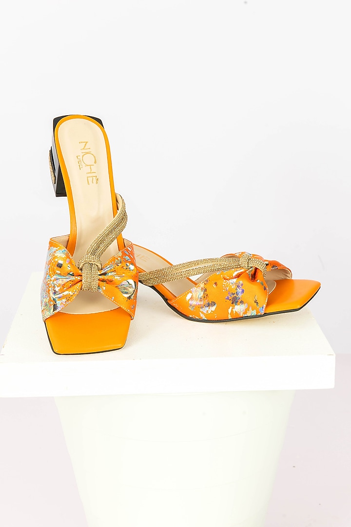 Orange Art Leather Sequins Embellished Envelope Handbag With Heels by Niche Label at Pernia's Pop Up Shop