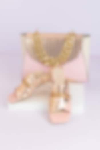 Pastel Pink Art Leather Snake Pattern Handbag With Heels by Niche Label