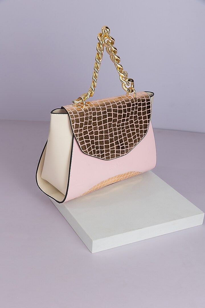Pastel Pink Art Leather Snake Pattern Handbag With Heels by Niche Label at Pernia's Pop Up Shop