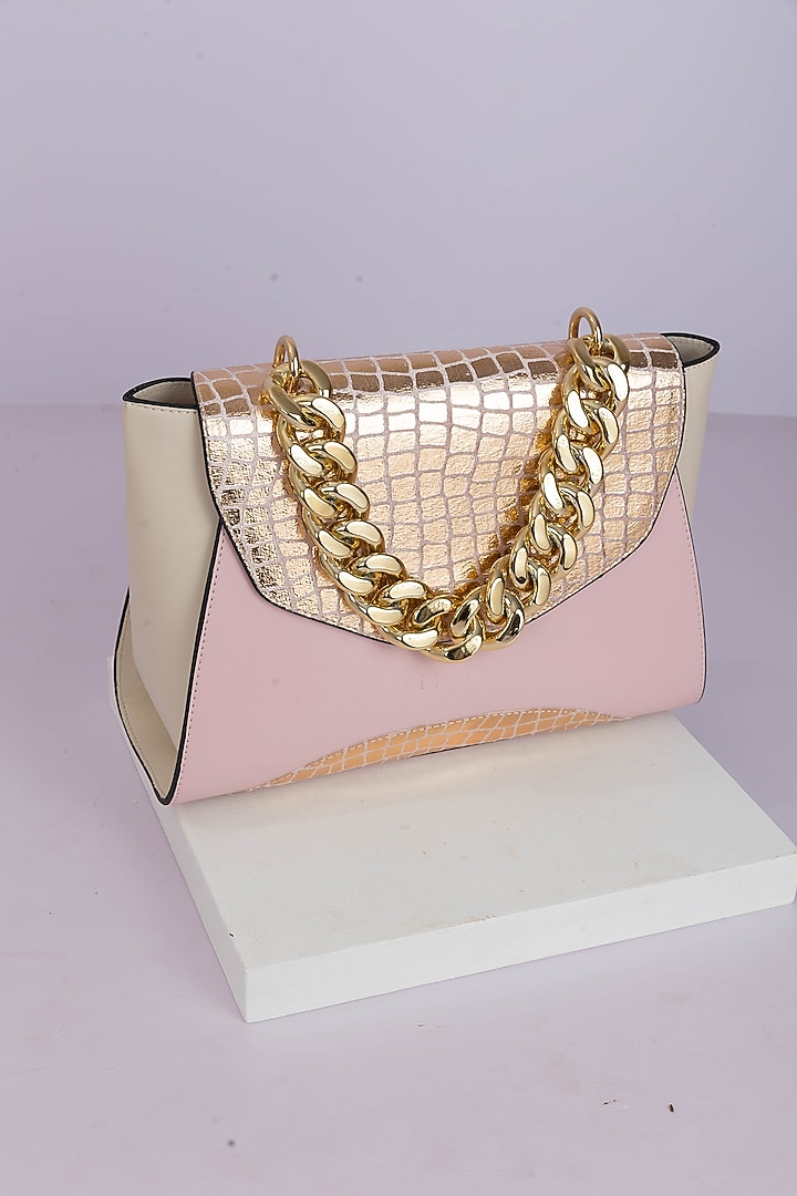 Pastel Pink Art Leather Snake Pattern Handbag With Heels by Niche Label at Pernia's Pop Up Shop
